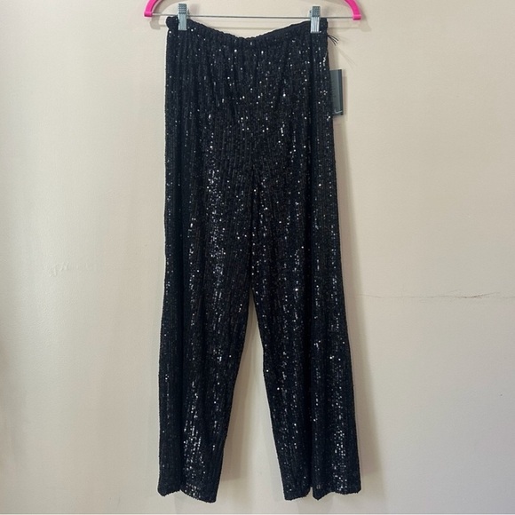 Nicole Miller straight Leg pants pull on rustic Black Sequins - Picture 1 of 4